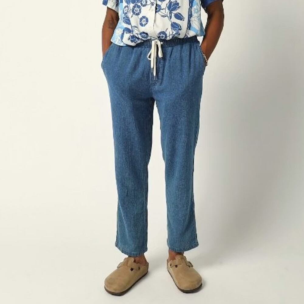 Corridor Washed Indigo Drawstring Cotton Trousers Pants Size S